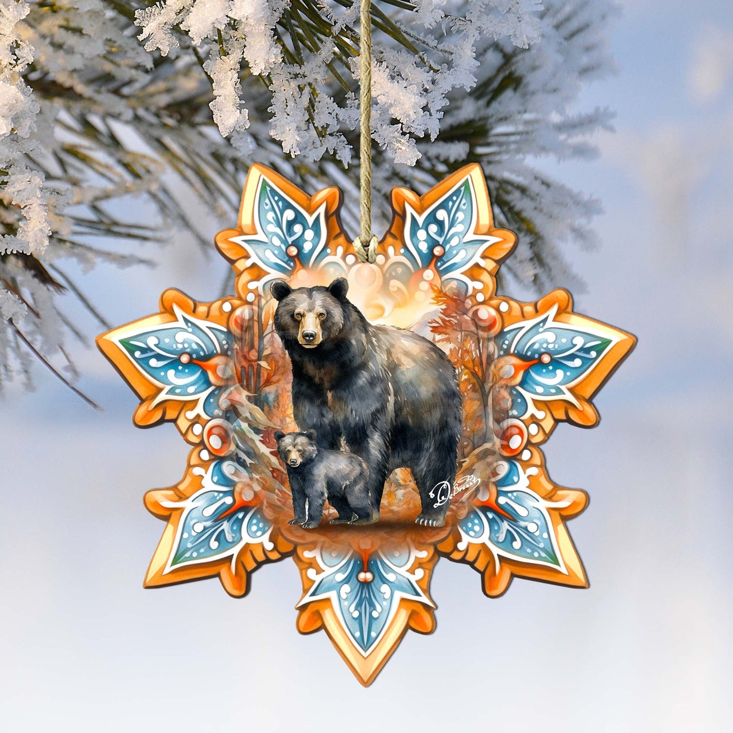Black Bear Snowflake Large Wooden Ornament by G. Debrekht - Nature Wildlife Decor - 8688407M
