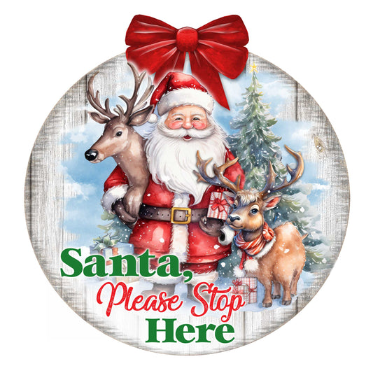 Santa Please Stop Here Sign Front door welcome sign Main entrance banner Welcome sign - Wooden front porch decor - 933116H