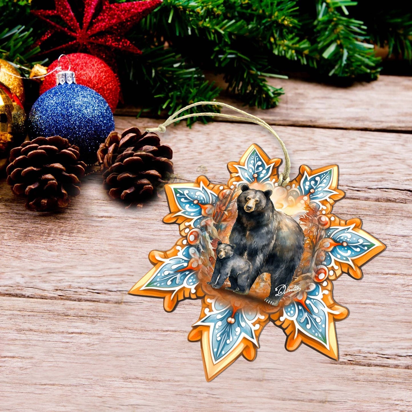 Black Bear Snowflake Large Wooden Ornament by G. Debrekht - Nature Wildlife Decor - 8688407M