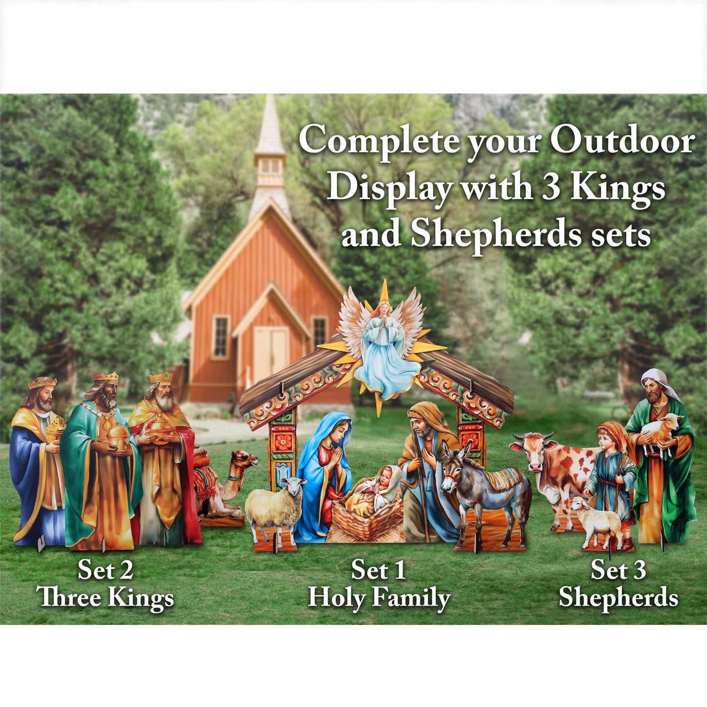 Life-Size Shepherds with Ox Outdoor - 3-Piece Set – Handcrafted Christmas Yard Display by G. DeBrekht - Nativity Holiday Decor - 8621038-3F-S3-XXLG
